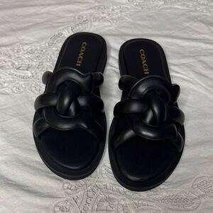 Coach Georgie Black Leather Knotted Slide Sandals Women's 8.5 New in Box